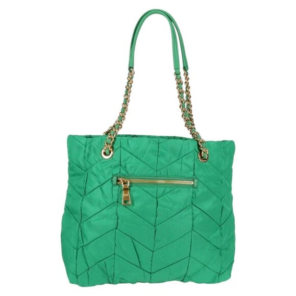 PRADA Quilted Chain Tote Bag Nylon Green Gold - Picture 1 of 15